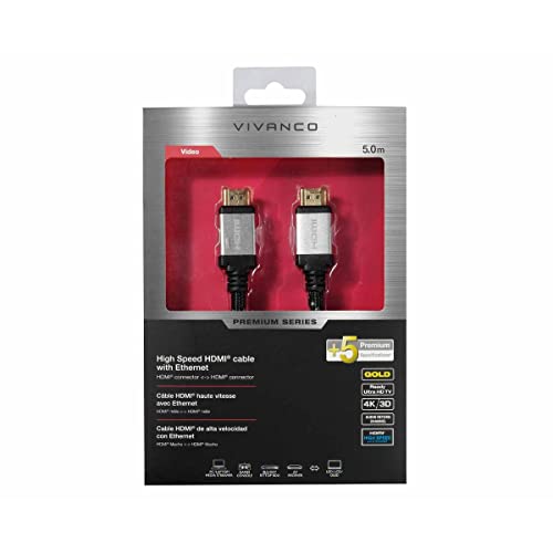Câble HDMI 5m Vivanco 42203 cordon connecteur TV noir écran PC moniteur console