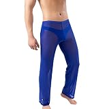 WINTOFW Men's Mesh See Through Pajama Breathable Long Pants Sleep Lounge Nightwear Homewear Bottoms for Men
