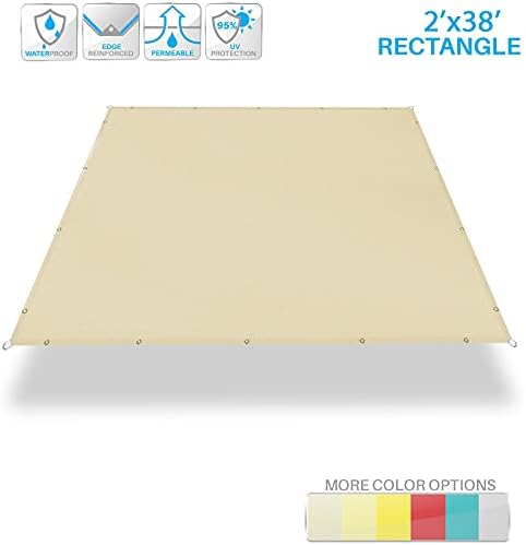 Patio Paradise 2' x 38' Waterproof Sun Shade Sail Rectangle Shade Cloth with Grommets, 260 GSM Patio Canopy Awning 95% UV Block for Backyard Deck Pergola Replacement Cover, Beige, Customized