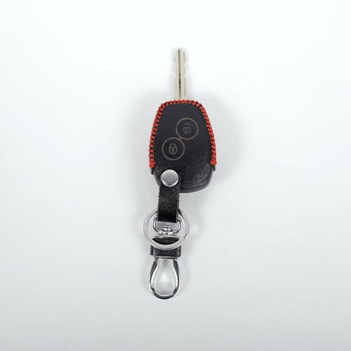 Image of Leather Smart Car Key Cover Case with Metal Hook Keychain for Nissan Terreno (Black)