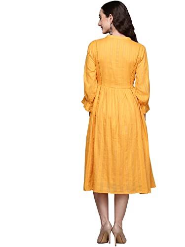 Image of ishin Women's Midi Embroidered A-Line Dress
