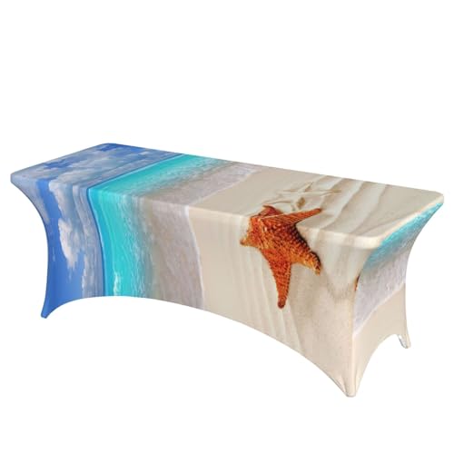 Housse de table rectangulaire extensible 1m80 motif océan étoiles de mer EdWal - 2