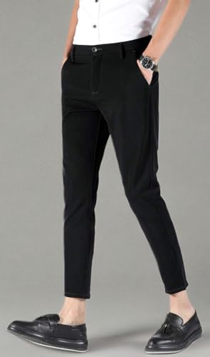 Plaid&Plain Men's Stretch Skinny Fit Casual Business Pants Ankle Dress Pants3