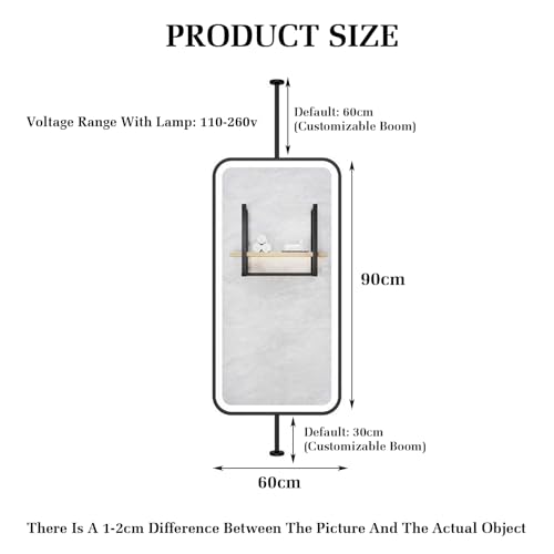 Lustro sufitowe LED 60 x 90 cm – minimalistyczny design, stylowe podświetlane akcesorium łazienkowe, idealne do użytku domowego i hotelowego, funkcjonalne lustro dekoracyjne ze światłami