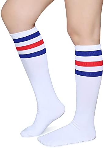 Pareberry Triple Stripes Soft Cotton Knee High Tube Socks for Men and Women