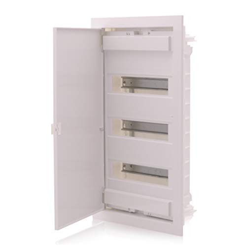 Intratec cuadro de distribución empotrado, IP40 – Caja de distribución interior, con puerta para instalación en espacios secos, de tres filas, 36 módulos, 592 x 347 x 92 mm, blanco
