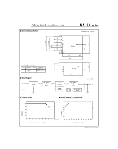 Alimentation RS-15-3.3 stabilisée de 9.9W 3.3V 3A pour boîtiers électroniques - 3