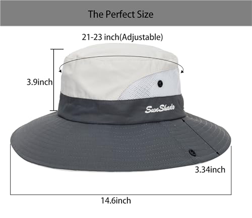 Image of Sun Hat for Women Summer UV Protection Beach Hat Wide Brim Mesh Bucket Fishing Hat with Ponytail Hole Foldable Packable Hat