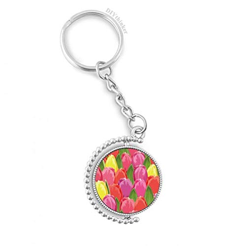 Llavero rotativo de tulipán floral con anillo y cadena para colgar llaves