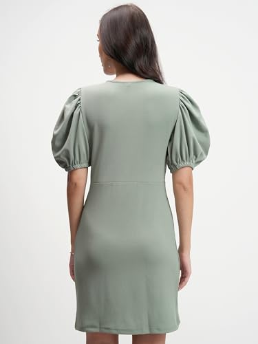 Image of Tokyo Talkies Womens Chic Sheath Mini Dress | Puff Short Sleeves for A Modern Elegance Sheath | Mini Length | Figure-Hugging Silhouette | Dress for Women | Women Dress | Stylish Women Dress