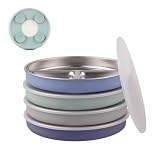 Elk and Friends Kids Stainless Steel Divided Plates with Silicone Suction Sleeves | Lids Included | Suitable for Babies/Toddlers | Dishwasher Safe | Stay Put Dinnerware | Snack Dishes | 4 Pack