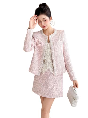 Ensemble de style français en tweed haut de gamme à manches longues et jupe tailleur