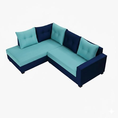 Image of SOCOZI Oriana 4 Seater LHS L Shape Sofa Set | Soft Velvet Suede Fabric | Modern Design | Plush Comfort Cushions for Living Room (Sky Blue-Dark Blue)