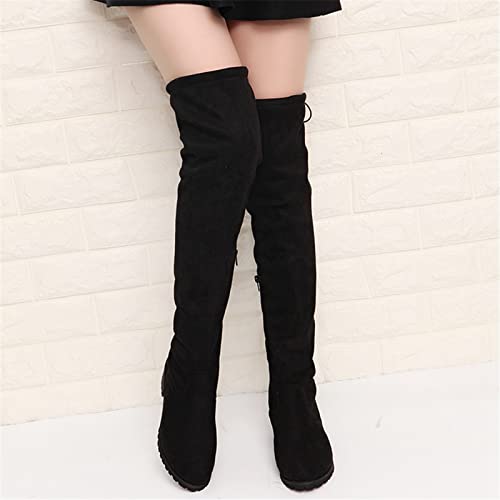 ZBYY Women's Comfy Suede Block Heel Side Zipper Back Lace Thigh High Over The Knee Boots Fashion Sexy Chunky Heel Boots3
