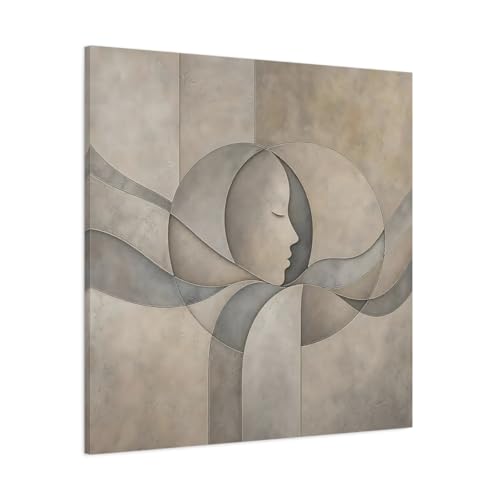 Art mural abstrait visage gris et beige sur châssis de 3cm
