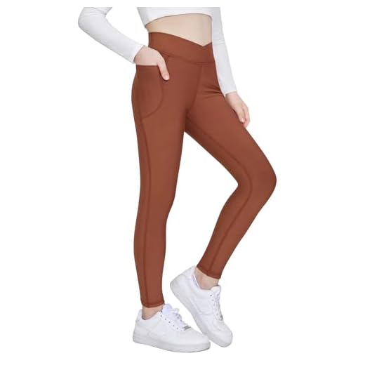 Zaclotre Calça legging infantil forrada com lã resistente à água no inverno quente crossover atlética ioga com bolsos, Marrom, 9-10 Anos