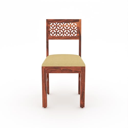 Image of Solid Sheesham Wood Dining Glass Top Table Set of 4| Wooden 4 Seater Dining Table with 4 Chairs with Cushion|Wood Dining Table & Chairs for Home, Restaurant, Dining Room |Honey Finish