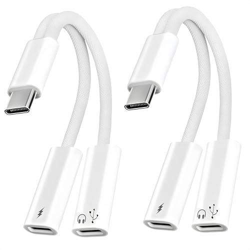 2Pack USB C Splitter 1 in 2 Out Dual UsbC Charger and Headphone Adapter USBC Splitter PD 60W Fast Charging Type C Audio Adapter USB-C Dongle Cable for Apple iPhone 15 16 17/iPad Pro/Galaxy/Pixel