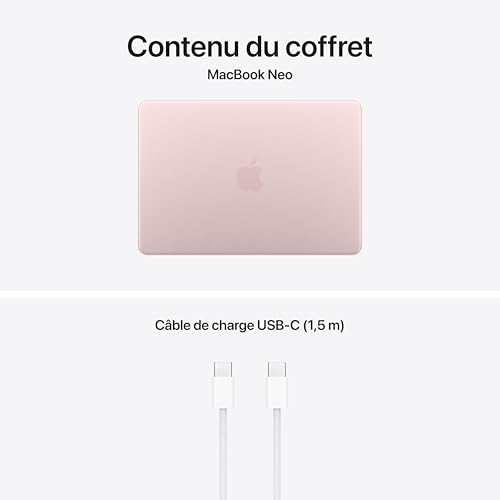 Apple MacBook Neo 13″ 2026 Portable avec Puce A18 Pro : Conçu pour l’IA et Apple Intelligence, écran Liquid Retina, mémoire unifiée 8 Go, SSD 256 Go, Caméra FaceTime HD 1080p ; Rose poudré