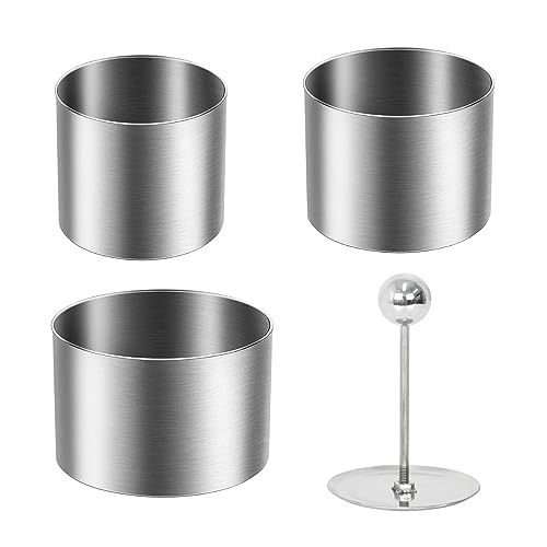 Tolenre Juego de anillos para tartas de acero inoxidable, anillos de postre, anillos de cocina, 3 unidades, diferentes tamaños, redondos, anillos para tartas, con elevador, herramienta para hornear,
