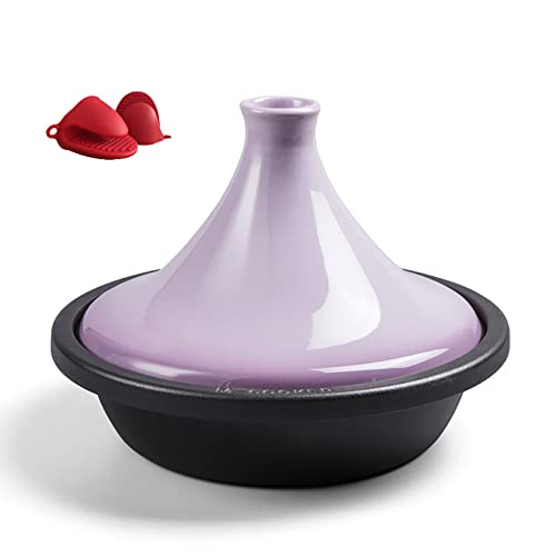 YLWX Moroccan Enameled Tagine Pot, Cast Iron Tajine Cooking Pot, Handmade Crock Pot, Induction Braiser Pot, Saucepan (Color : Purple)