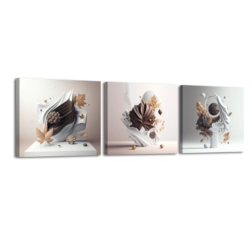 Piy Painting Ensemble de 3 Toile Tableaux, Abstrait Toile Décoration Murale Tableau, Photo Impression sur Toile Géométrie pour Cuisine Chambre Bureau 30x30cm