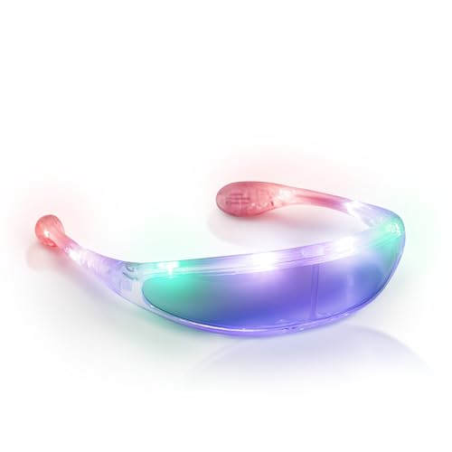 Fun Central LED Light-Up Spaceman Shades – Futuristic Multi-Color Visor Glasses for Festivals, Parties, Raves, & Costumes