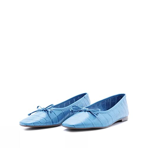 SCHUTZ Arissa Square Toe Bow Ballet Flats Slip On Ocean Blue Leather Flats2