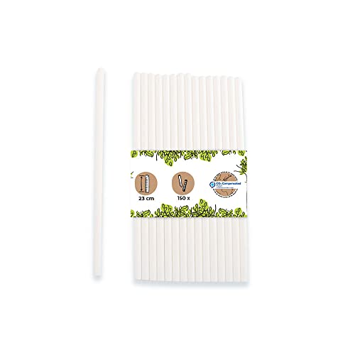 GREENBOX Pajitas de Papel Jumbo 23 cm, 8 mm de Diámetro, Biodegradables, Blancas, Respetuosas Con el Medio Ambiente, para Batidos y Fiestas - 150 Unidades