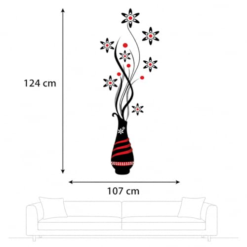 Image of DreamKraft Flower Vase Wall Sticker, 107 x 124 cm Large Black Red Floral Wall Decal for Living Room, Bedroom, Hallway and Home Decor, Peel and Stick Decorative Wall Sticker
