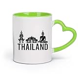 AYUEHBN cerámica Tazas personalizadas Meditación de Buda, hinduismo, Tailandia, tailandés （11oz/320ml） Apto para lavavajillas y microondas, para la oficina y el hogar Verde