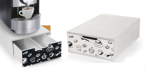 EDITACASA Boîte à capsules et dosettes à café tiroir ORGANIZER White HOME SWEET HOME 22 x 32 x 10 cm en bois