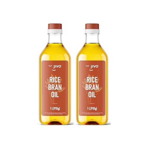 Image of Jivo Rice Bran Oil 1 Litre Cooking Oil | Rich in Antioxidants | Ideal for Deep Frying, Sauteing & Baking | Chemical-Free (Pack of 2)