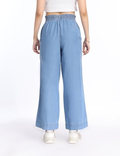 Image of INKD Women's Wide Leg Jeans - High-Rise | 100% Cotton| Enzyme Wash | Elasticated Waistband | Jeans for Women (Available in Plus Sizes)