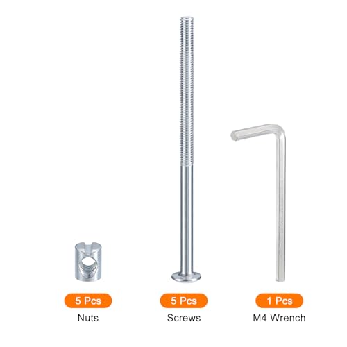 QUARKZMAN 5 Stück Sechskantschrauben Bolzen mit Fassmuttern, M6 x 110mm Sechskantmöbelbettbolzen mit Schraubenschlüssel für Stühle und Kinderbetten, Silber