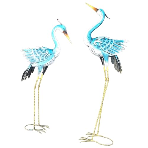 Fazvncv 2 estatuas y escultura de grúas de jardín al aire libre, estatuas de garza de metal, arte para patio, césped, piscina, decoración de césped al aire libre