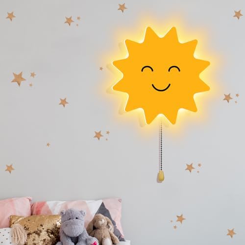 Aurelema Kids Wall Sun Lamp Night Light Floating Battery Operated Hanging