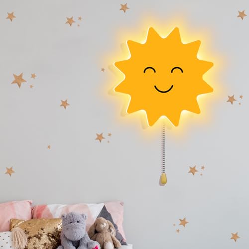 Image of Aurelema Sun Night Light Wall Lamp Sleeping Nursery Lighting Cute Floating Battery Operated Hanging Lamp for Baby Boys Girls Bedroom Room Nursery Wall Decorations