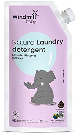 Windmill baby Natural Plant Based Laundry Detergent Liquid, USDA Certified, Allergen Free, Gentle with Bio-Enzymes, Lavender Blossoms, Refill Pack - 1000ml