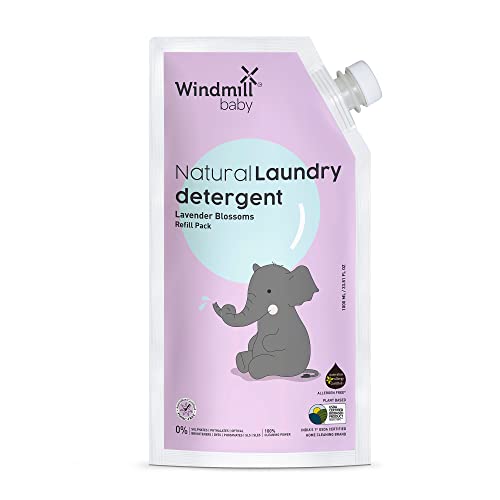 Windmill baby Natural Plant Based Laundry Detergent Liquid, USDA Certified, Allergen Free, Gentle with Bio-Enzymes, Lavender Blossoms, Refill Pack - 1000ml