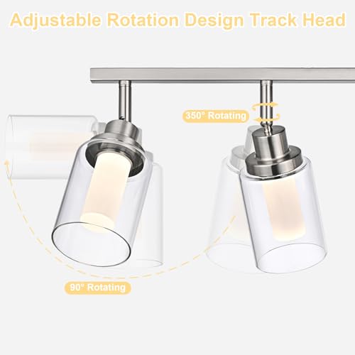 Image of 5-Color Temperature 5-Light LED Track Lighting Fixtures Ceiling, Brushed Nickel Spotlight Bathroom Wall Lamp with Integrated LED Chips & Clear Glass Shade & Frosted Column