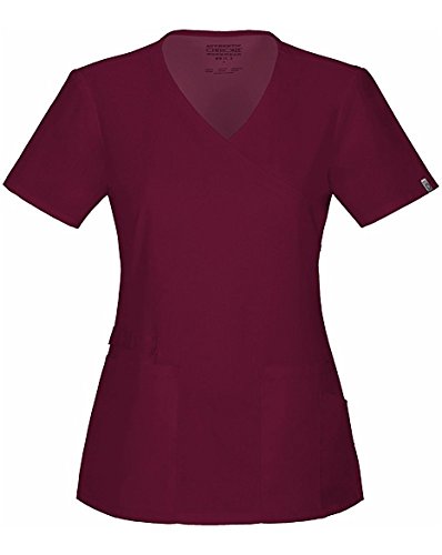 Cherokee Women's Ww Flex Mock Wrap Scrub Top, Wine, Small
