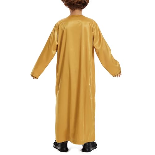 Boys Prayer Outfits Muslim Thobe Long Sleeve Islamic Arabic Thobe Tween Kaftan Ramadan Muslim Long Dress Solid 𝐑obe4