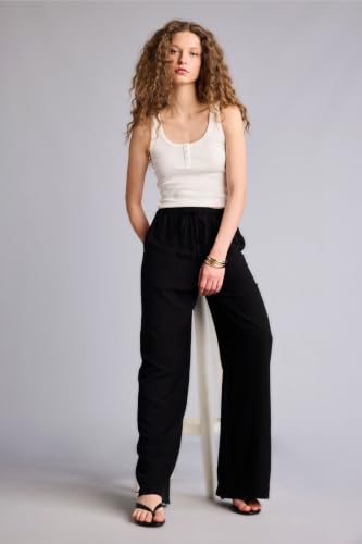 DeFacto Wide Leg Yüksek Bel Keten Karışımlı Pantolon F5024AX26SM