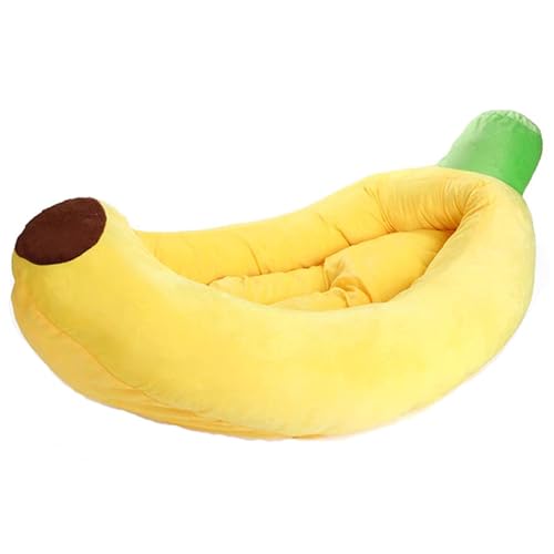 BeVistoso Bananen- Katzenbett, atmungsaktiv, Thermo- Bananen- Hundebett, weiche Baumwolle gefüllt, süße Katze mit abnehmbarem Kissen für kleine Haustiere