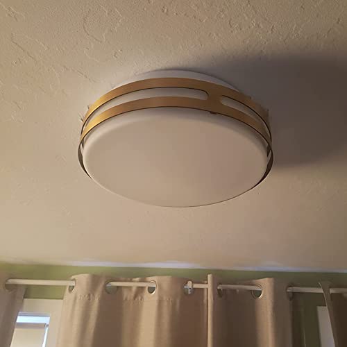 Autelo 12" Flush Mount Ceiling Light Fixture, 2-Light Close To Ceiling Light With Frosted Glass Shade In Antique Brass Finish, For Living Room Hallway Bedroom C3578 Brz #TOP1