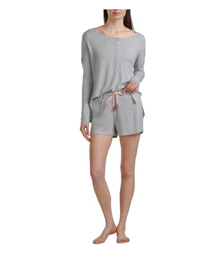 Splendid Conjunto de pantalones cortos Henely de manga larga para mujer, rayas de tiza gris jaspeado, Rayas de tiza gris jaspeado, XS
