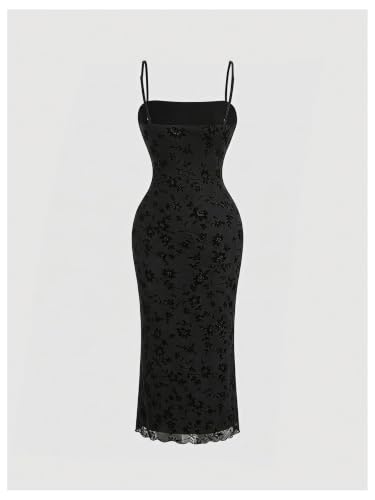Image of BEAUDRM Women's Sexy Floral Plus Size Dress Date Night Club Cocktail Dress | Summer Vintage Mesh Bodycon Maxi Dress, Elegant Wedding Guest Dresses