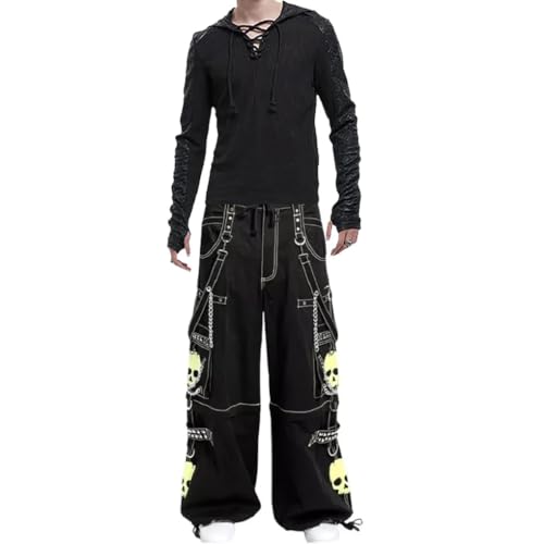 Amazon.com: Gothic Bondage Black/Lime Big Skull Men Pant