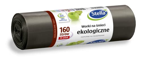 Stella 004195 Lot de 10 sacs poubelle Eko 160 l | Sacs poubelle pour les ordures ménagères, le bureau en film de régranulés épais en polyéthylène basse densité Couleur : noir